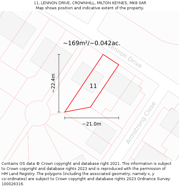 11, LENNON DRIVE, CROWNHILL, MILTON KEYNES, MK8 0AR: Plot and title map