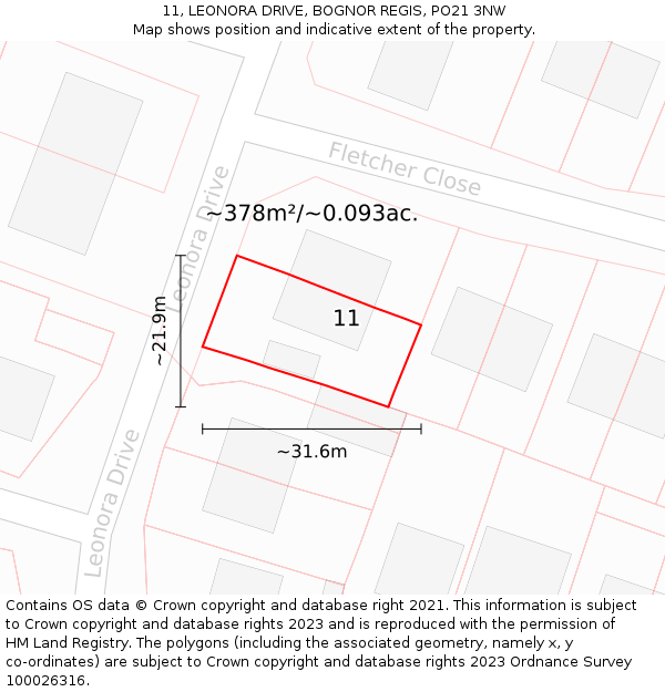 11, LEONORA DRIVE, BOGNOR REGIS, PO21 3NW: Plot and title map