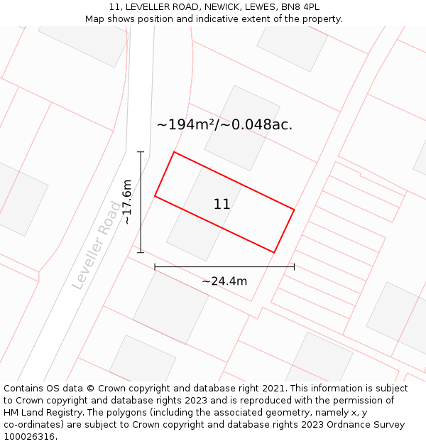 11, LEVELLER ROAD, NEWICK, LEWES, BN8 4PL: Plot and title map