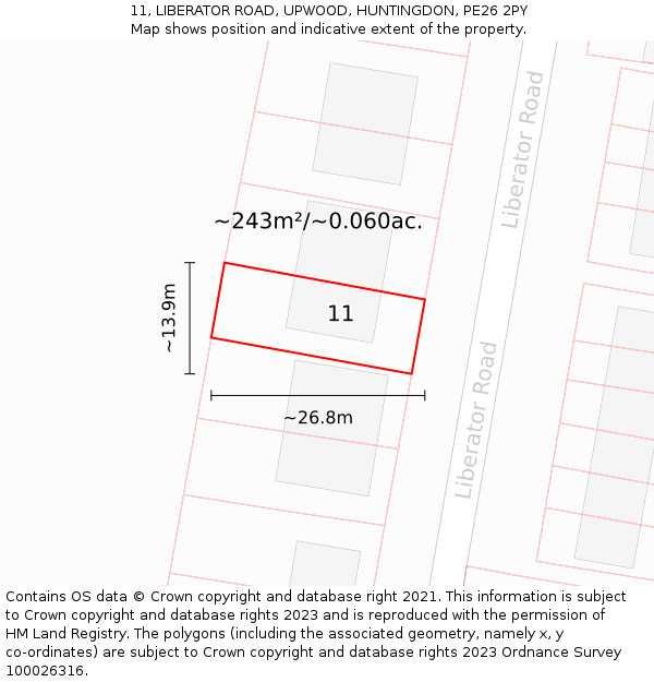 11, LIBERATOR ROAD, UPWOOD, HUNTINGDON, PE26 2PY: Plot and title map