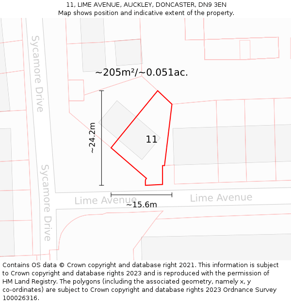 11, LIME AVENUE, AUCKLEY, DONCASTER, DN9 3EN: Plot and title map