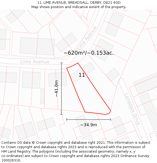 11, LIME AVENUE, BREADSALL, DERBY, DE21 4GD: Plot and title map