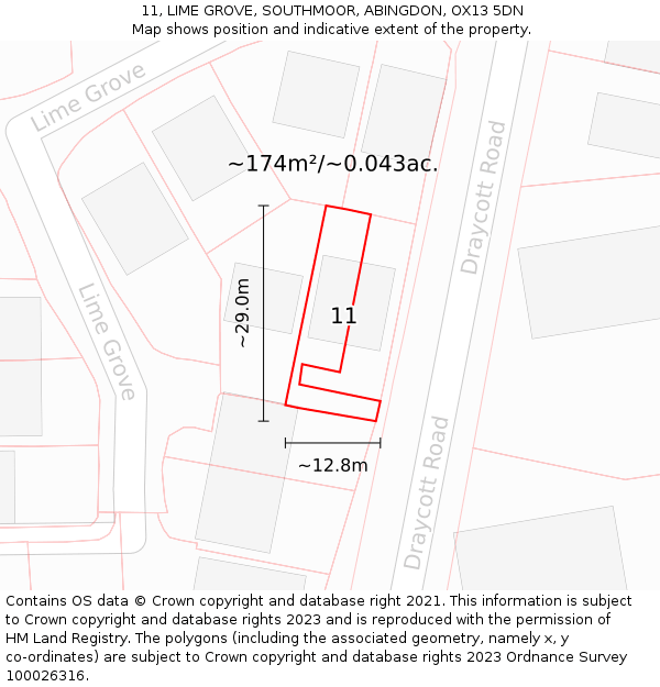 11, LIME GROVE, SOUTHMOOR, ABINGDON, OX13 5DN: Plot and title map