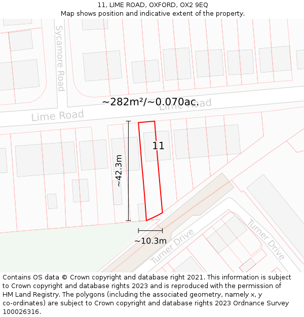 11, LIME ROAD, OXFORD, OX2 9EQ: Plot and title map