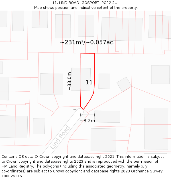 11, LIND ROAD, GOSPORT, PO12 2UL: Plot and title map