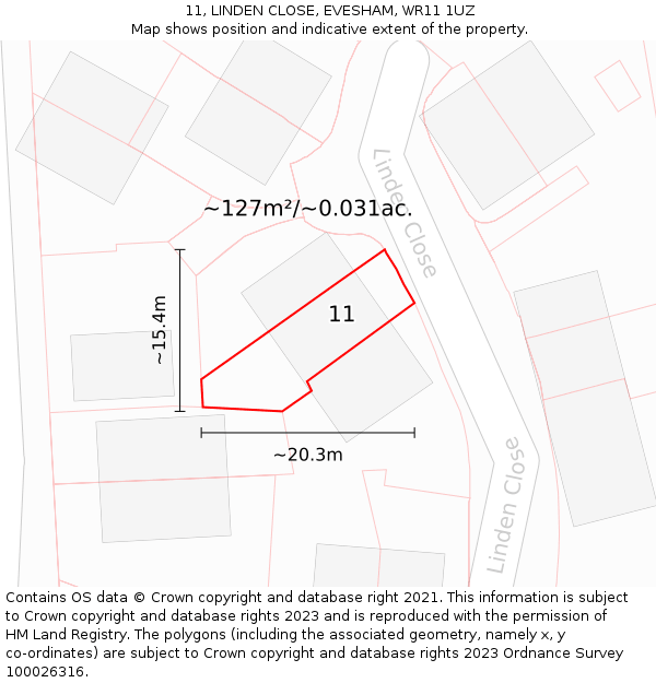 11, LINDEN CLOSE, EVESHAM, WR11 1UZ: Plot and title map