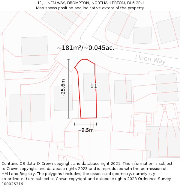 11, LINEN WAY, BROMPTON, NORTHALLERTON, DL6 2PU: Plot and title map