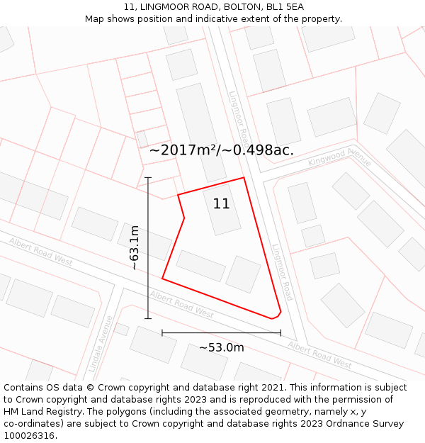 11, LINGMOOR ROAD, BOLTON, BL1 5EA: Plot and title map