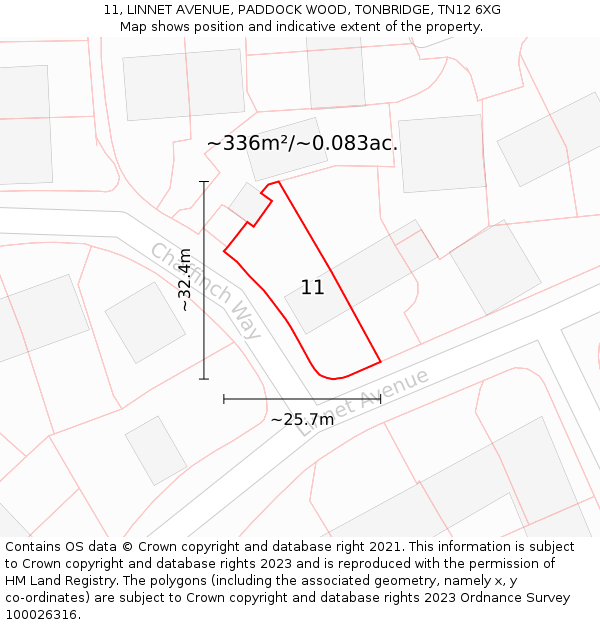 11, LINNET AVENUE, PADDOCK WOOD, TONBRIDGE, TN12 6XG: Plot and title map