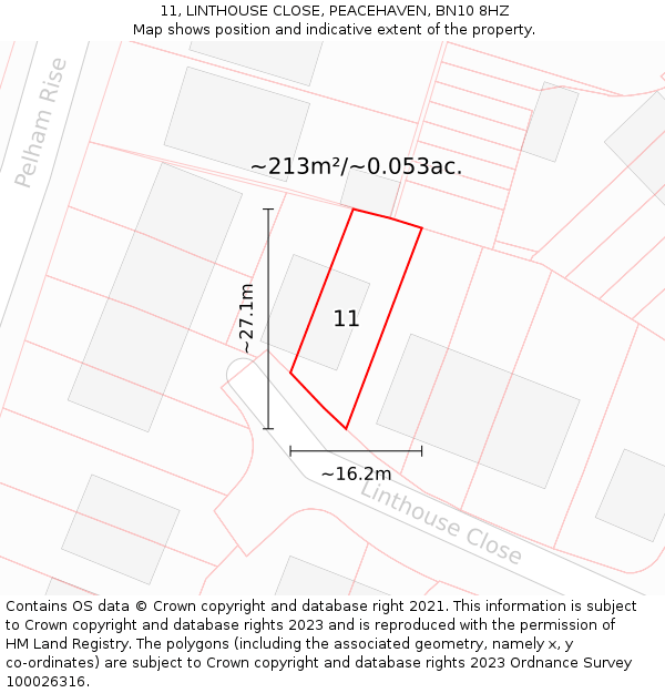 11, LINTHOUSE CLOSE, PEACEHAVEN, BN10 8HZ: Plot and title map