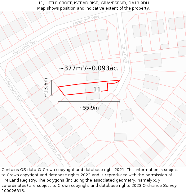 11, LITTLE CROFT, ISTEAD RISE, GRAVESEND, DA13 9DH: Plot and title map