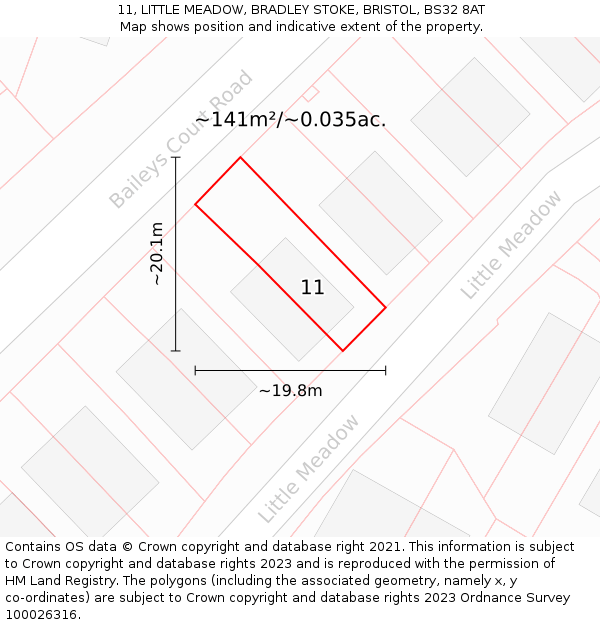 11, LITTLE MEADOW, BRADLEY STOKE, BRISTOL, BS32 8AT: Plot and title map
