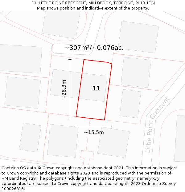 11, LITTLE POINT CRESCENT, MILLBROOK, TORPOINT, PL10 1DN: Plot and title map