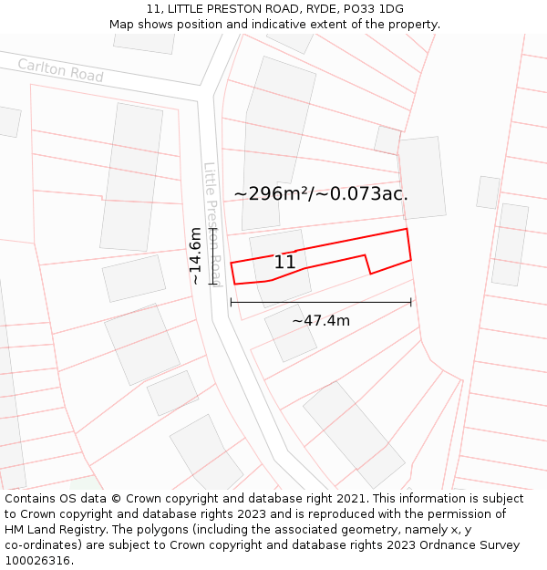 11, LITTLE PRESTON ROAD, RYDE, PO33 1DG: Plot and title map