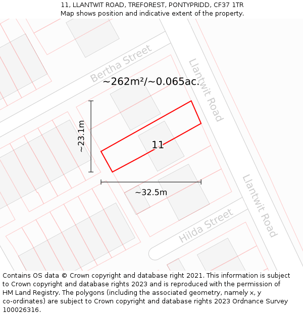 11, LLANTWIT ROAD, TREFOREST, PONTYPRIDD, CF37 1TR: Plot and title map