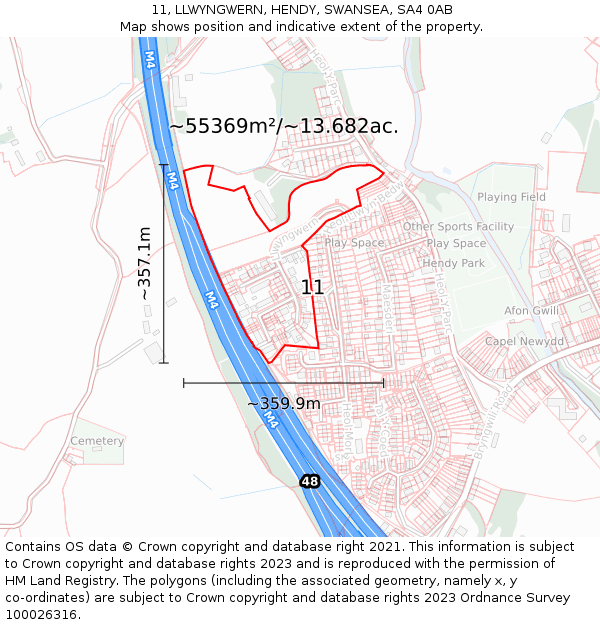 11, LLWYNGWERN, HENDY, SWANSEA, SA4 0AB: Plot and title map