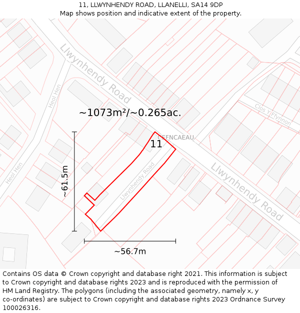 11, LLWYNHENDY ROAD, LLANELLI, SA14 9DP: Plot and title map