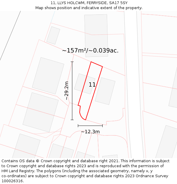 11, LLYS HOLCWM, FERRYSIDE, SA17 5SY: Plot and title map