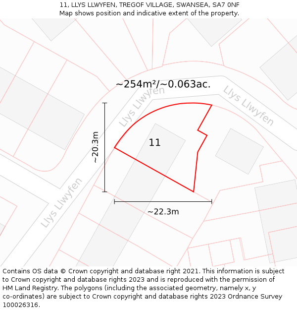 11, LLYS LLWYFEN, TREGOF VILLAGE, SWANSEA, SA7 0NF: Plot and title map