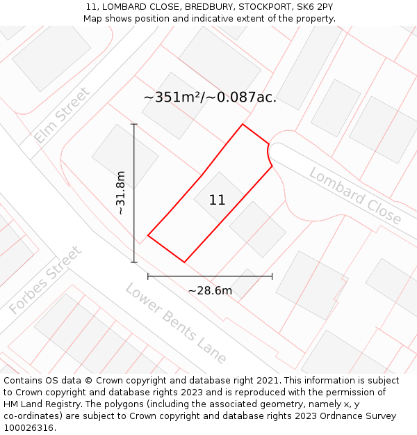 11, LOMBARD CLOSE, BREDBURY, STOCKPORT, SK6 2PY: Plot and title map