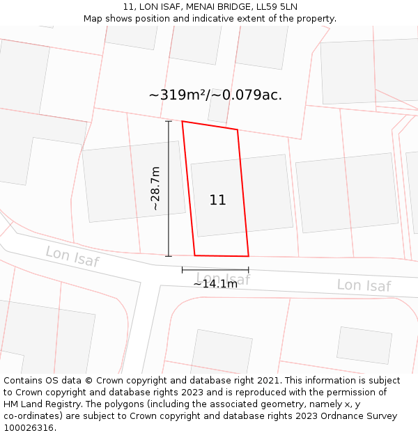 11, LON ISAF, MENAI BRIDGE, LL59 5LN: Plot and title map