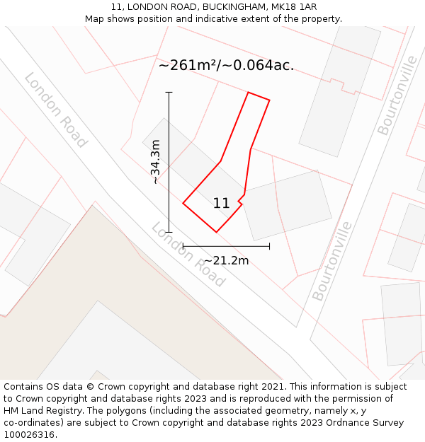 11, LONDON ROAD, BUCKINGHAM, MK18 1AR: Plot and title map