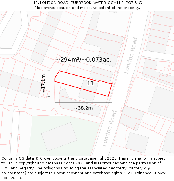 11, LONDON ROAD, PURBROOK, WATERLOOVILLE, PO7 5LG: Plot and title map