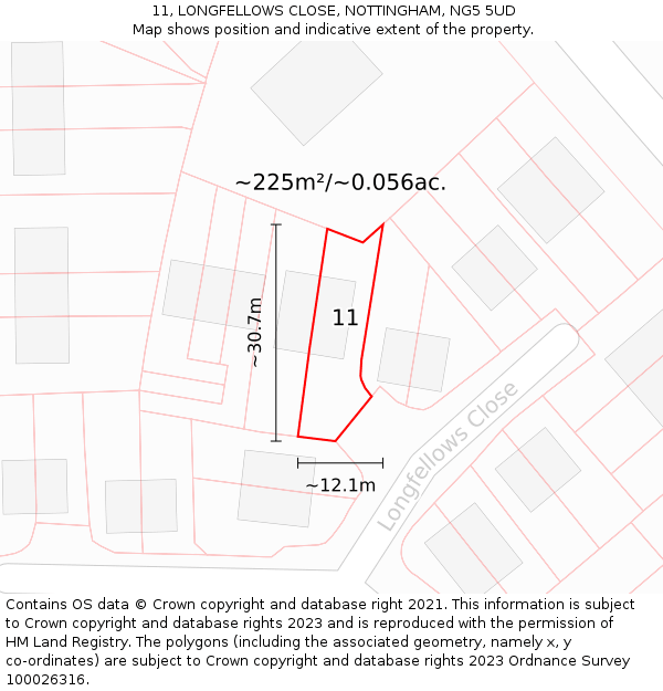 11, LONGFELLOWS CLOSE, NOTTINGHAM, NG5 5UD: Plot and title map