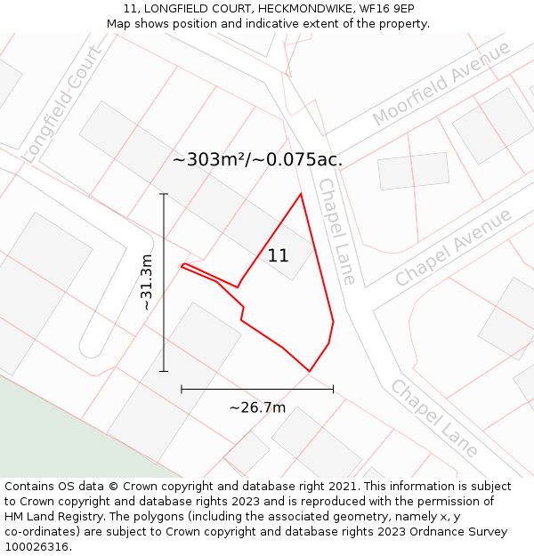 11, LONGFIELD COURT, HECKMONDWIKE, WF16 9EP: Plot and title map