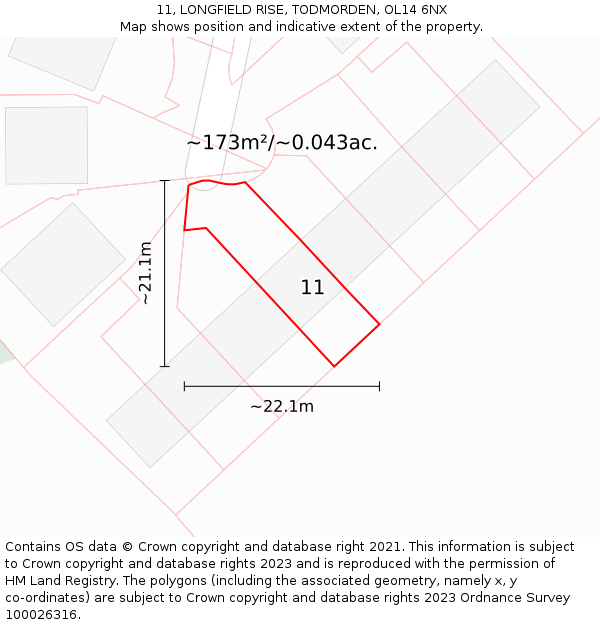 11, LONGFIELD RISE, TODMORDEN, OL14 6NX: Plot and title map