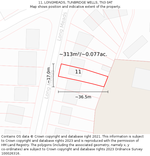 11, LONGMEADS, TUNBRIDGE WELLS, TN3 0AT: Plot and title map