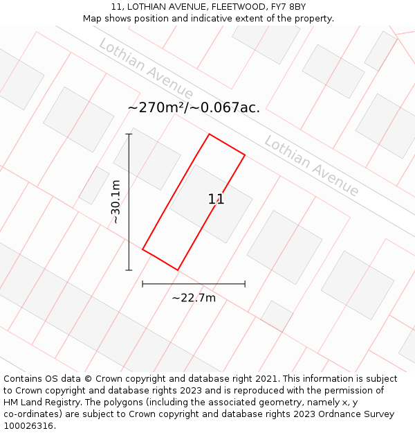 11, LOTHIAN AVENUE, FLEETWOOD, FY7 8BY: Plot and title map