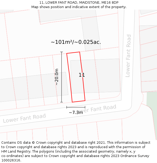 11, LOWER FANT ROAD, MAIDSTONE, ME16 8DP: Plot and title map