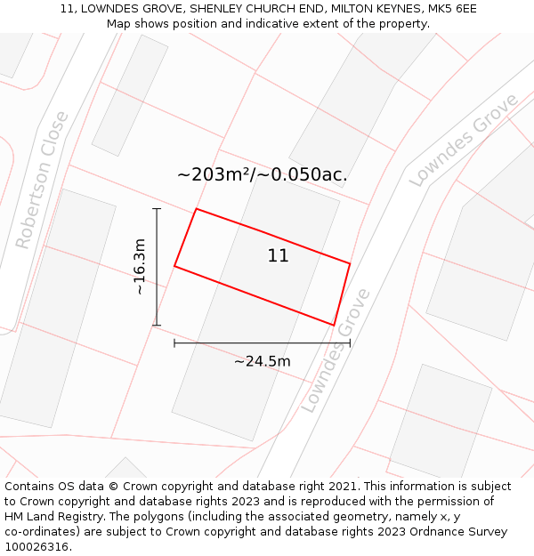 11, LOWNDES GROVE, SHENLEY CHURCH END, MILTON KEYNES, MK5 6EE: Plot and title map