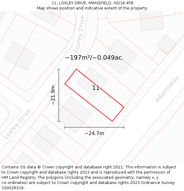11, LOXLEY DRIVE, MANSFIELD, NG18 4FB: Plot and title map
