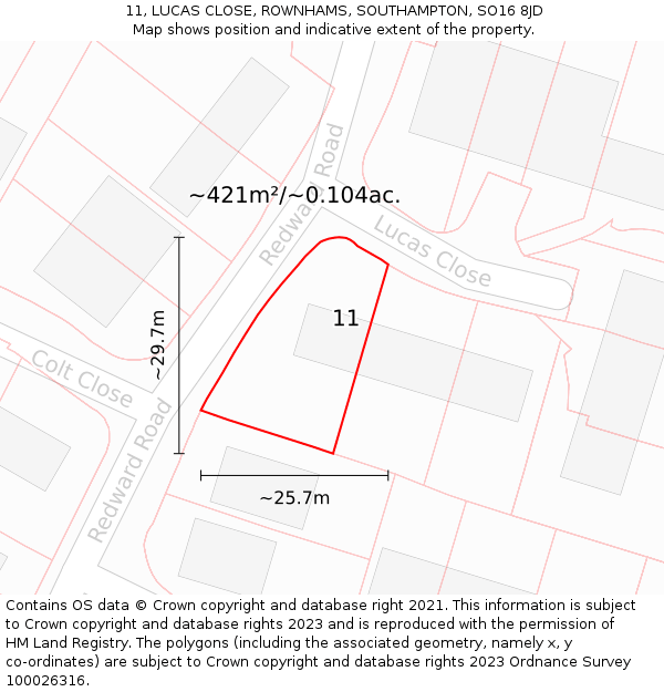 11, LUCAS CLOSE, ROWNHAMS, SOUTHAMPTON, SO16 8JD: Plot and title map