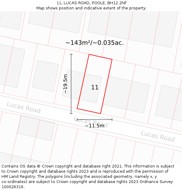 11, LUCAS ROAD, POOLE, BH12 2NF: Plot and title map