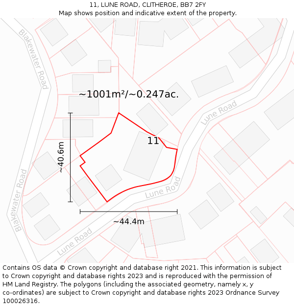 11, LUNE ROAD, CLITHEROE, BB7 2FY: Plot and title map