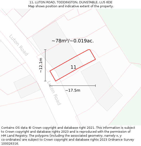 11, LUTON ROAD, TODDINGTON, DUNSTABLE, LU5 6DE: Plot and title map