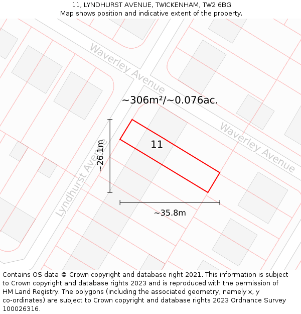 11, LYNDHURST AVENUE, TWICKENHAM, TW2 6BG: Plot and title map