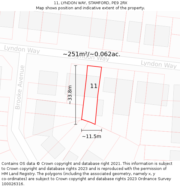 11, LYNDON WAY, STAMFORD, PE9 2RX: Plot and title map