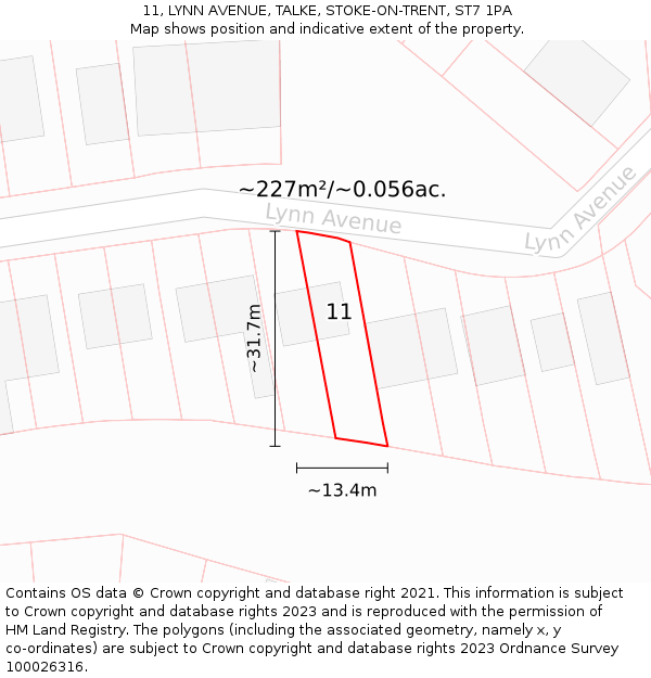 11, LYNN AVENUE, TALKE, STOKE-ON-TRENT, ST7 1PA: Plot and title map