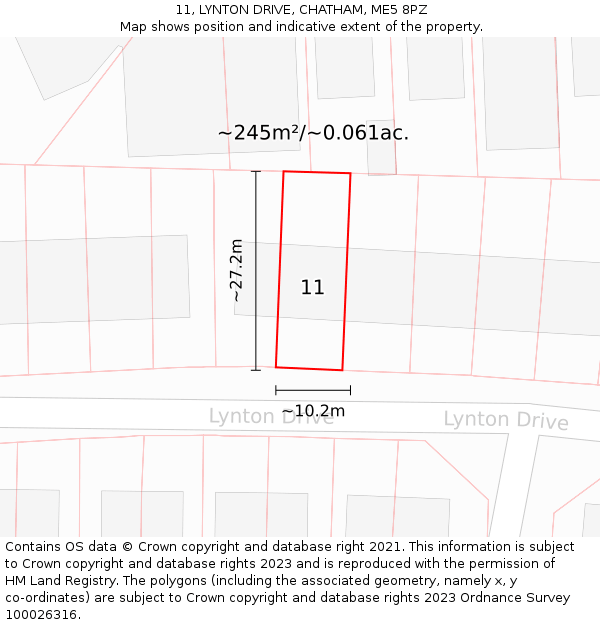 11, LYNTON DRIVE, CHATHAM, ME5 8PZ: Plot and title map