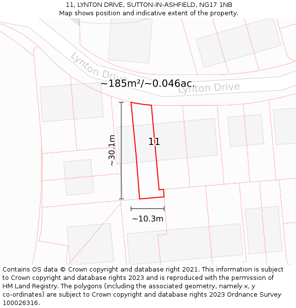 11, LYNTON DRIVE, SUTTON-IN-ASHFIELD, NG17 1NB: Plot and title map