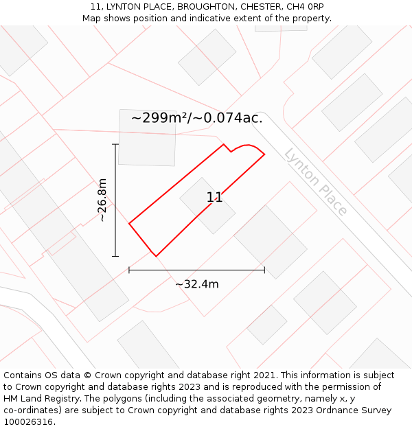 11, LYNTON PLACE, BROUGHTON, CHESTER, CH4 0RP: Plot and title map