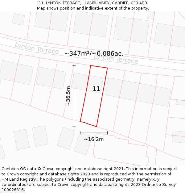 11, LYNTON TERRACE, LLANRUMNEY, CARDIFF, CF3 4BR: Plot and title map