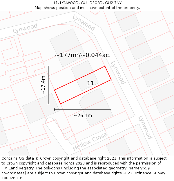 11, LYNWOOD, GUILDFORD, GU2 7NY: Plot and title map