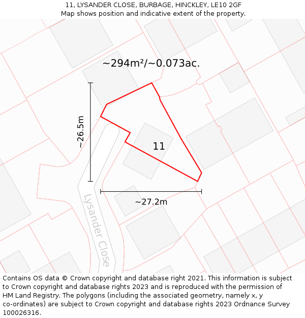 11, LYSANDER CLOSE, BURBAGE, HINCKLEY, LE10 2GF: Plot and title map