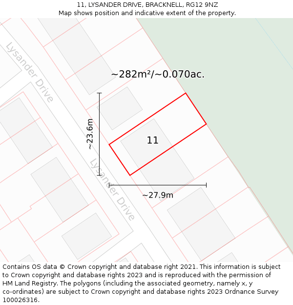 11, LYSANDER DRIVE, BRACKNELL, RG12 9NZ: Plot and title map