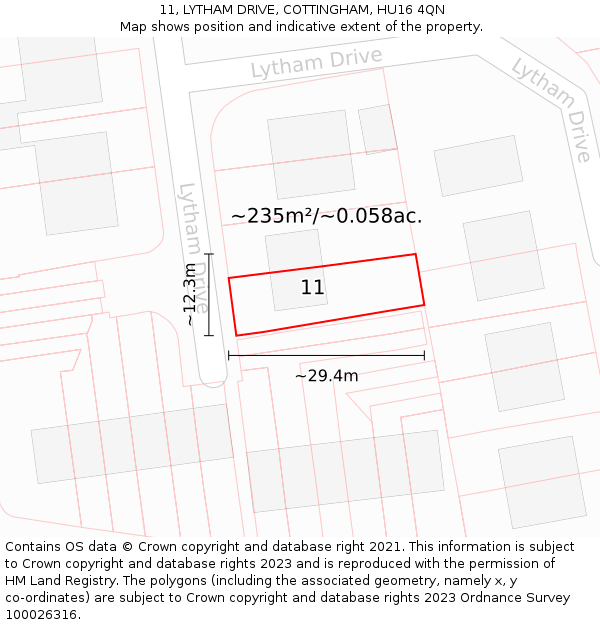 11, LYTHAM DRIVE, COTTINGHAM, HU16 4QN: Plot and title map